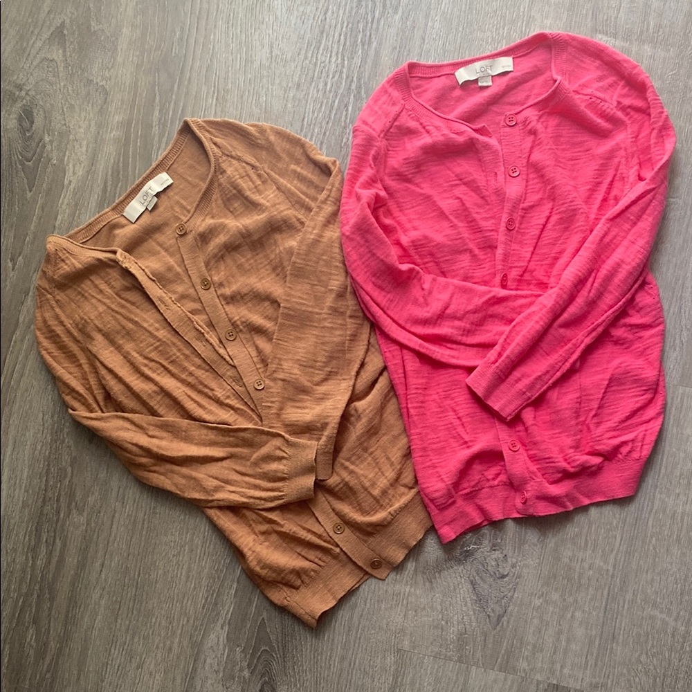 LOFT Pink and Brown Cardigan Sweaters Soft Casual Fit